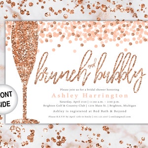 Brunch and Bubbly Bridal Shower Invitation Rose Gold and Navy Brunch & Bubbly Invitation Glitter Brunch and Bubbly with Champagne image 5