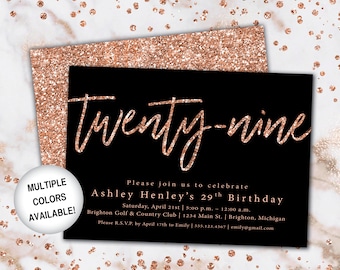 29th Birthday Invitation Rose Gold | Twenty Ninth Birthday Invitation Template Rose Gold | Rose Gold Invitation for 29th Birthday Printable