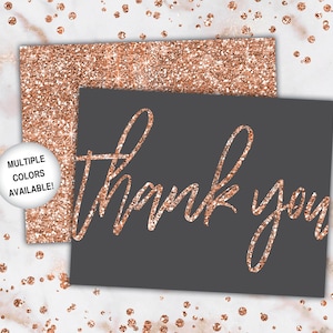 Rose Gold Thank You Cards Rose Gold Glitter Thank You Cards Printable Thank You Notecards Printable Thank You Cards Rose Gold afbeelding 7