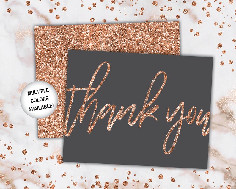 Rose Gold Thank You Cards Rose Gold Glitter Thank You Cards Printable Thank You Notecards Printable Thank You Cards Rose Gold image 7