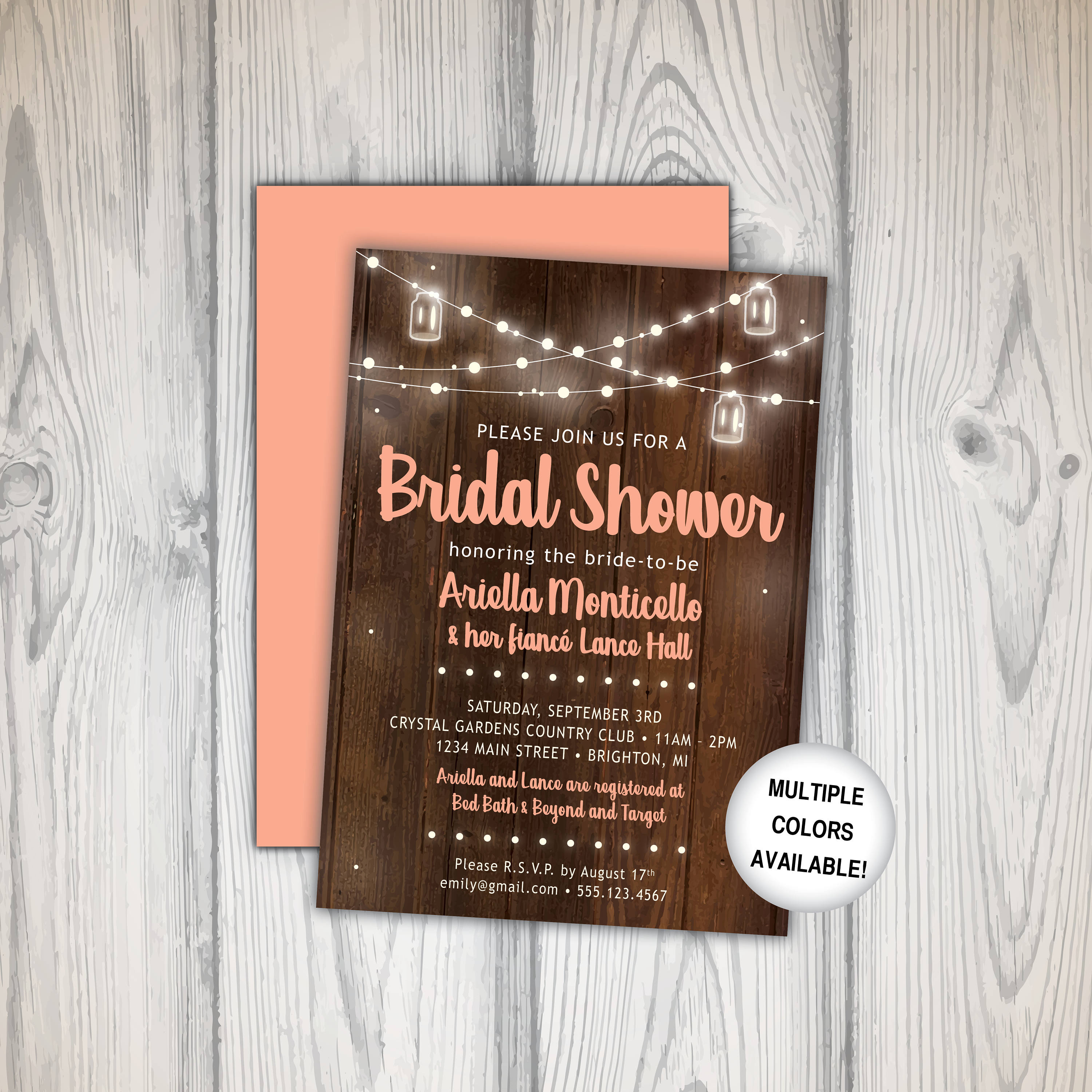 Rustic Bridal Shower Invitation | Bridal Shower String Lights | Bridal  Shower Invitations Blue | Digital Download | Printable Invitations - Etsy, image size:3000x3000