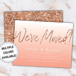 Rose Gold New Address Card Announcements We've Moved Announcements Rose Gold Glitter Printable New Address Card Template With Glitter image 5