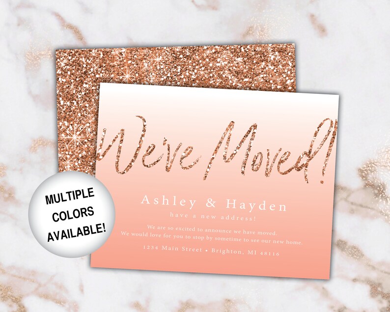 Rose Gold New Address Card Announcements We've Moved Announcements Rose Gold Glitter Printable New Address Card Template With Glitter image 5