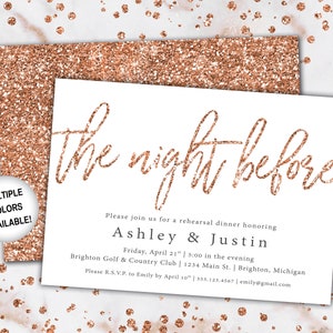 Rose Gold Rehearsal Dinner Invitation Rehearsal Dinner Invitation Template Rose Gold The Night Before Rehearsal Invitation Glitter image 1