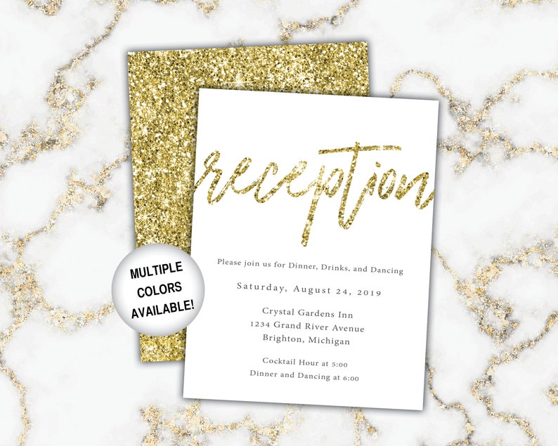 Gold and Black Reception Cards Wedding Reception Cards Black and Gold Glitter Wedding Reception Invitations image 10