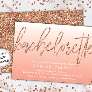 Rose Gold Glitter Bachelorette Party Invitation Bachelorette Invitation Template Rose Gold Bachelorette Party Invitation Printable zdjęcie 6