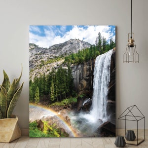 Vernal Falls Canvas or Acrylic Wall Art, Yosemite National Park Fine Art | Mist Trail to Vernal Falls with Rainbow Wall Decor | Yosemite Art