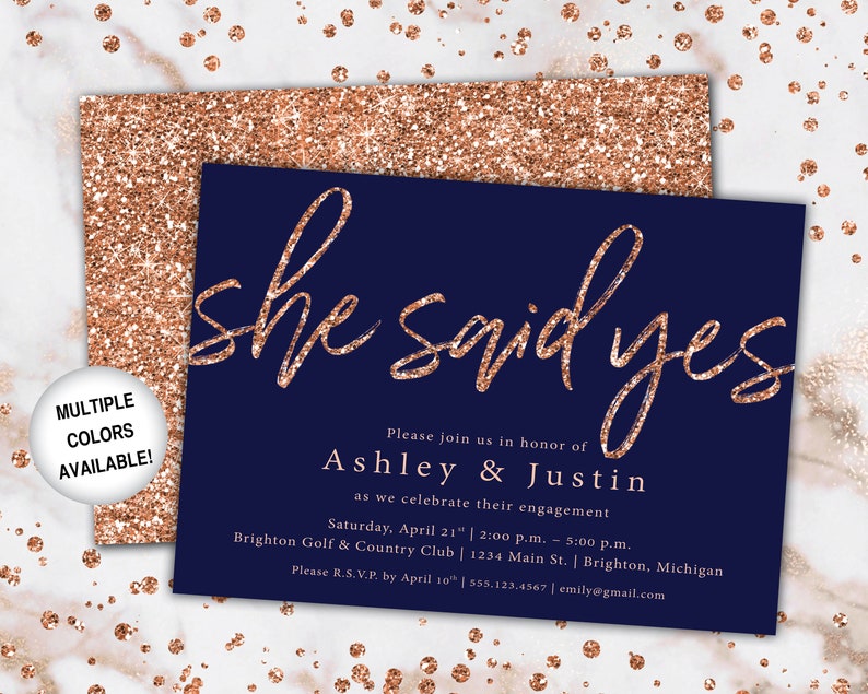 Rose Gold Engagement Party Invitation She Said Yes Invitation Template Rose Gold Glitter She Said Yes Engagement Party Invitation image 10