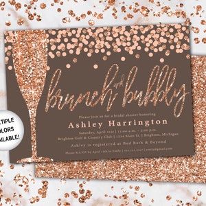 Brunch and Bubbly Bridal Shower Invitation Rose Gold and Navy Brunch & Bubbly Invitation Glitter Brunch and Bubbly with Champagne image 9