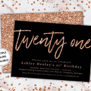 21st Birthday Invitation Rose Gold Twenty First Birthday Invitation Template Rose Gold Rose Gold Twenty First Invitation Party Invite image 7