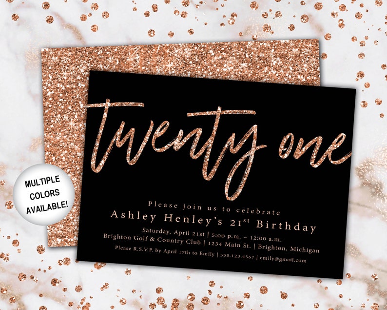 21st Birthday Invitation Rose Gold Twenty First Birthday Invitation Template Rose Gold Rose Gold Twenty First Invitation Party Invite image 7