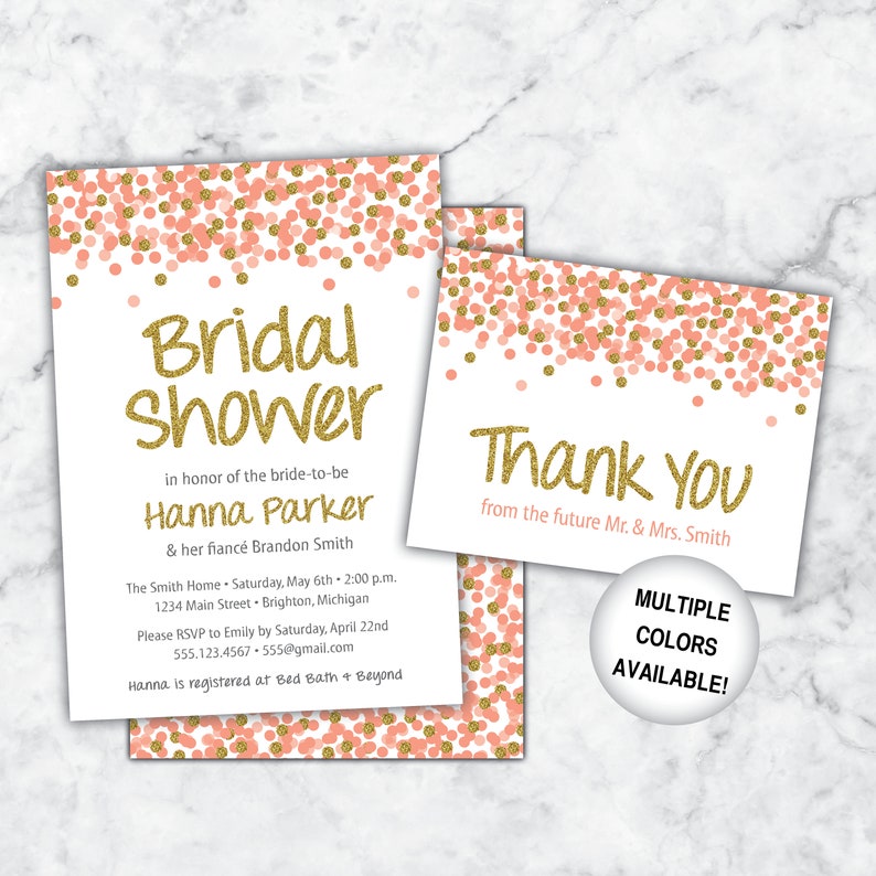 Pink and Gold Bridal Shower Invitation and Thank You Cards Etsy