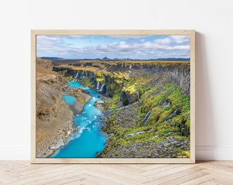 Sigoldugljufur Iceland Photography Wall Art, Iceland Waterfall Print Sigöldugljúfur Iceland Photo Print Aerial View, Highlands of Iceland