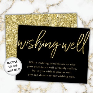 Gold Wishing Well Card for Bridal Shower Bridal Shower Wishing Well Insert Gold Glitter Printable Gold Wishing Well Invitation image 6