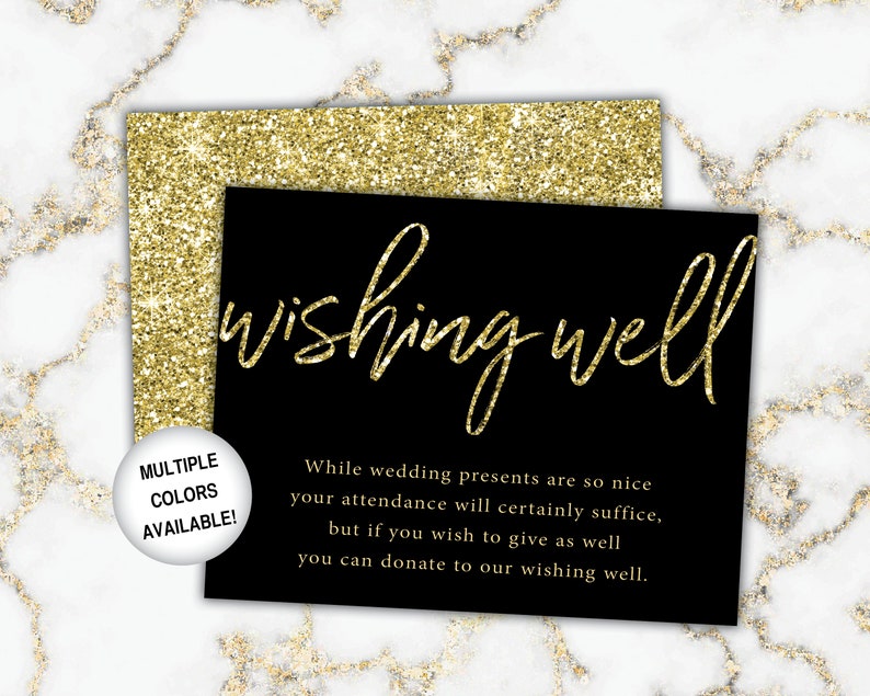 Gold Wishing Well Card for Bridal Shower Bridal Shower Wishing Well Insert Gold Glitter Printable Gold Wishing Well Invitation image 6