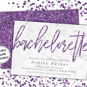 Purple Bachelorette Party Invitation with Glitter Bachelorette Party Invitation Purple Bachelorette Party Invites Bachelorette Invites image 5