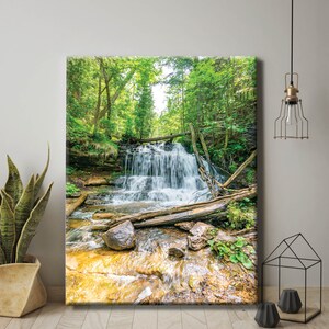Wagner Falls Wall Canvas or Acrylic Photo | Michigan Waterfall Wall Art decor | Vertical Waterfall | Up North Michigan | Pictured Rocks