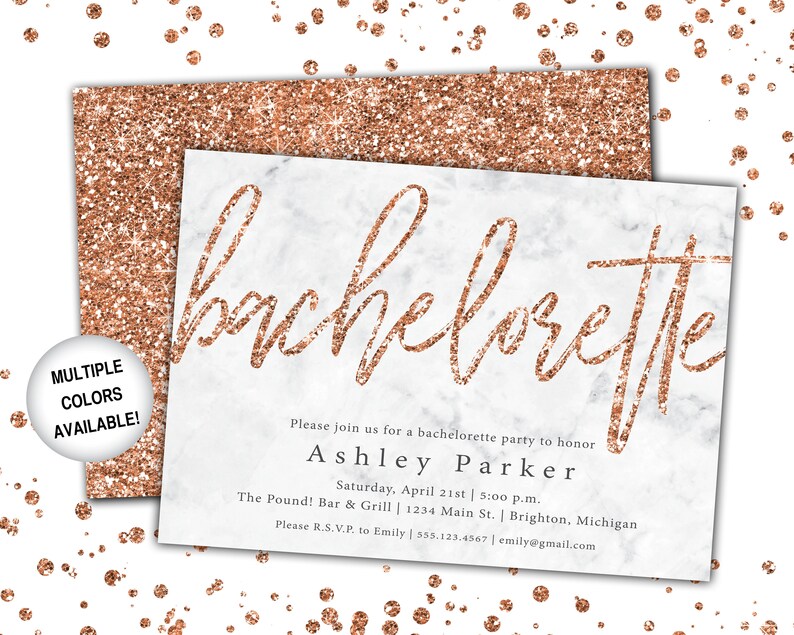 Rose Gold Glitter Bachelorette Party Invitation Bachelorette Invitation Template Rose Gold Bachelorette Party Invitation Printable zdjęcie 7