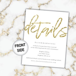 Gold Wedding Details Cards Wedding Details Insert Gold Glitter Wedding Details Piece for Invitations Gold and White Marble Wedding image 3