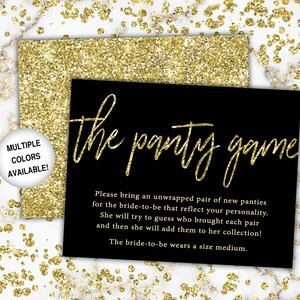 The Panty Game for Bachelorette Party | The Panty Game Black and Gold Glitter | The Panty Game Insert Card | Printable Bachelorette Party