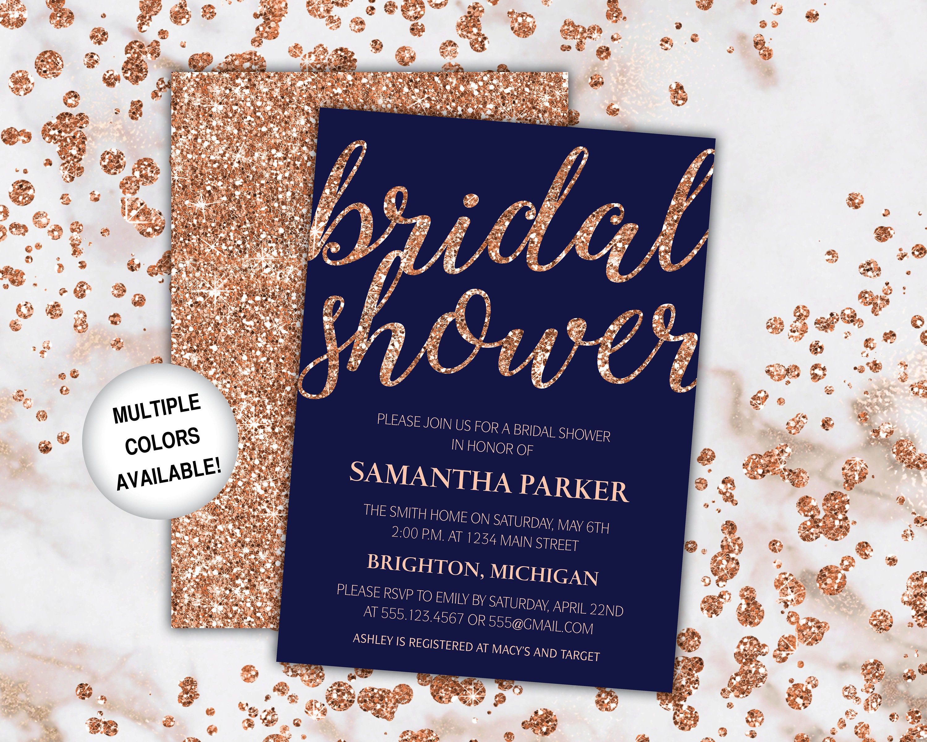 Rose Gold and Navy Bridal Shower Invitation Bridal Shower Etsy