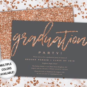 Rose Gold and Black Graduation Party Invitation Rose Gold Grad Party Invitation Printable Graduation Party Invitation Rose Gold Glitter image 9