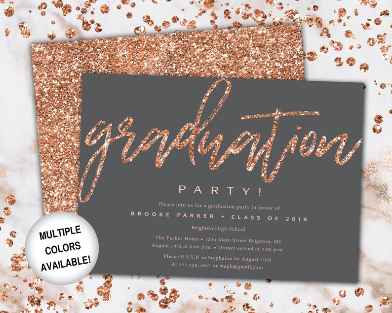 Rose Gold and Black Graduation Party Invitation Rose Gold Grad Party Invitation Printable Graduation Party Invitation Rose Gold Glitter image 9