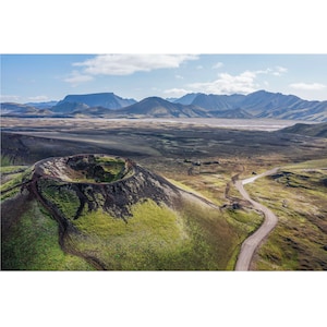 Highlands of Iceland Stútur Crater Aerial Photography Wall Art, Landmannalaugar Iceland Wall Decor Artwork, Iceland Highlands Volcano Photo
