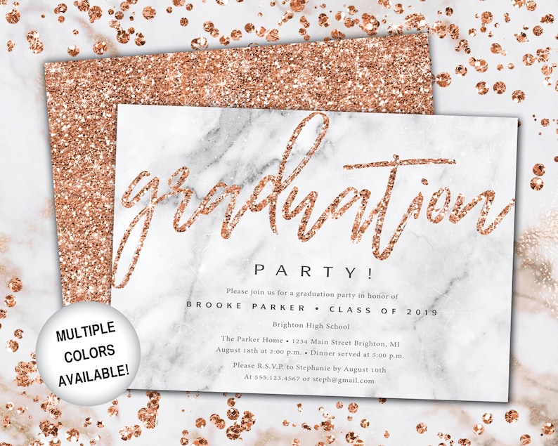 Rose Gold and Black Graduation Party Invitation Rose Gold Grad Party Invitation Printable Graduation Party Invitation Rose Gold Glitter image 8