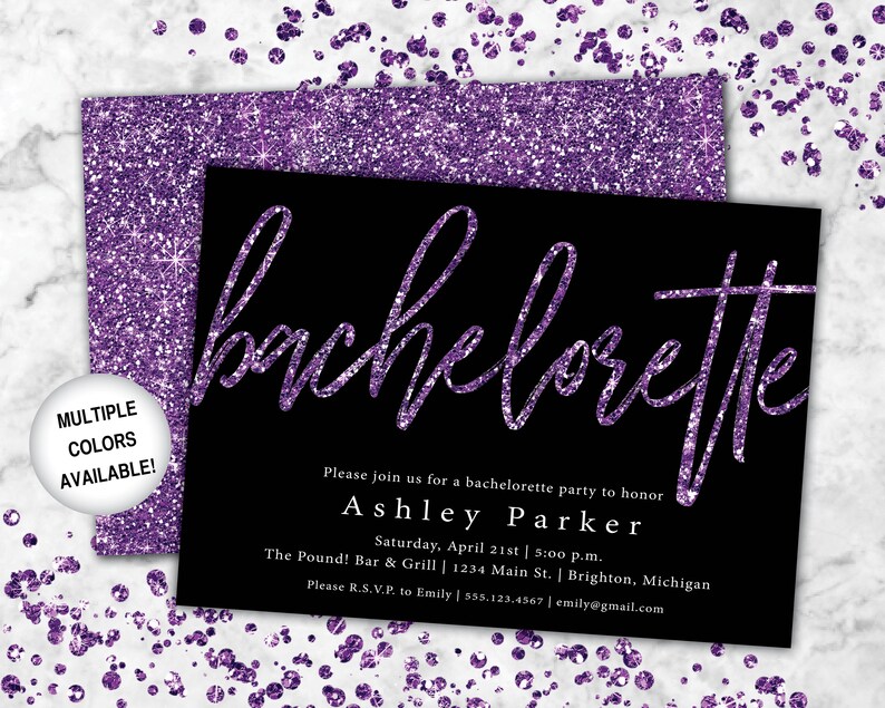 Purple Bachelorette Party Invitation with Glitter Bachelorette Party Invitation Purple Bachelorette Party Invites Bachelorette Invites image 6