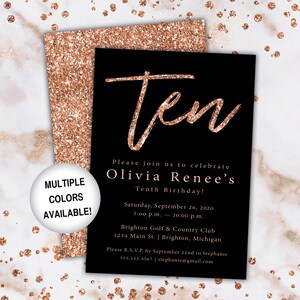 10th Birthday Invitation Rose Gold Tenth Birthday Invitation Template Rose Gold Rose Gold 10th Birthday Invitation Party Invite image 1