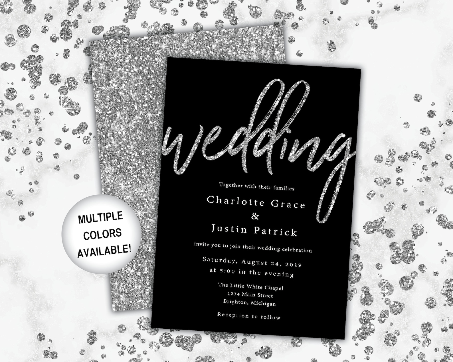 Silver Wedding Invitations Printable Wedding Invitations | Etsy