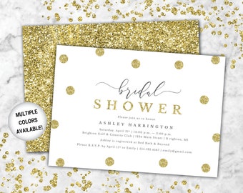 Gold Bridal Shower Invitation | Bridal Shower Invitation with Gold Glitter | Gold and White Wedding Shower Invitation | Bridal Shower Invite