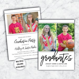 Twin Graduation Invitation | Graduation Party Invite For Twins Two Photos | Graduation Invitation Friends | Siblings Grad Party