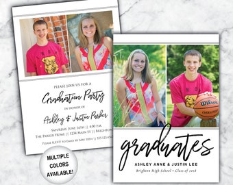 Twin Graduation Invitation | Graduation Party Invite For Twins Two Photos | Graduation Invitation Friends | Siblings Grad Party