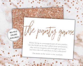 The Panty Game for Bachelorette Party | The Panty Game Rose Gold Glitter | The Panty Game Insert Card | Bachelorette Party Game Printable