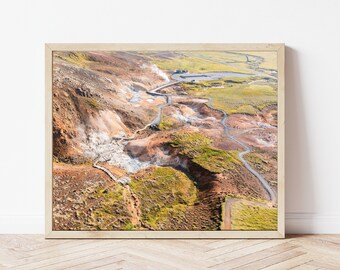 Seltún Geothermal Area Iceland Photography Wall Art, Seltun Krýsuvík Iceland Ring Road Photo Print Aerial, Iceland Landscape Decor Fine Art
