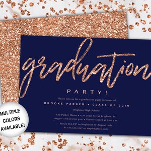 Rose Gold and Black Graduation Party Invitation Rose Gold Grad Party Invitation Printable Graduation Party Invitation Rose Gold Glitter image 10