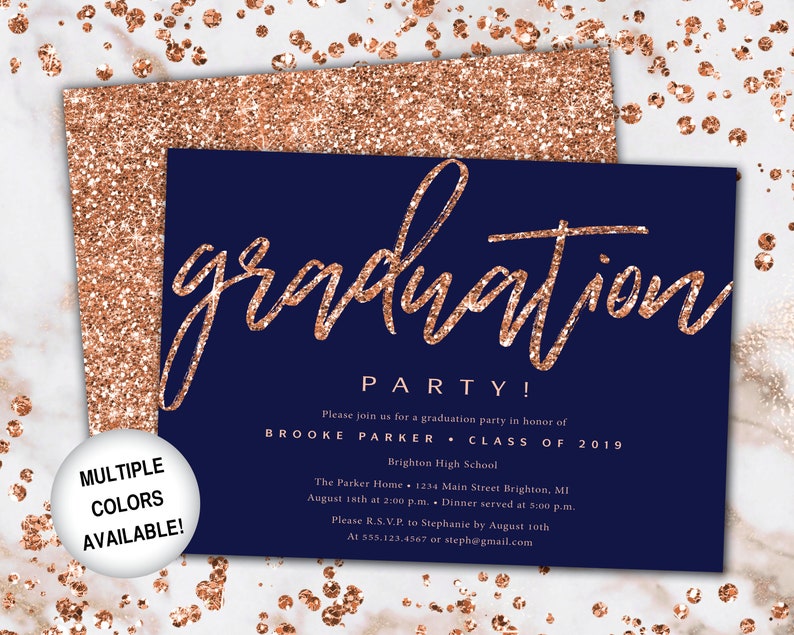 Rose Gold and Black Graduation Party Invitation Rose Gold Grad Party Invitation Printable Graduation Party Invitation Rose Gold Glitter image 10