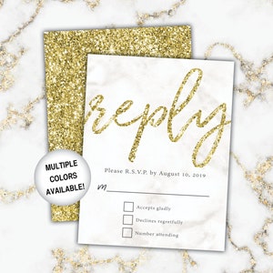 Gold Wedding Reply Cards Wedding RSVP Cards Gold and White Marble Gold Marble Wedding Reply Cards with Invitations Gold Wedding RSVP image 1