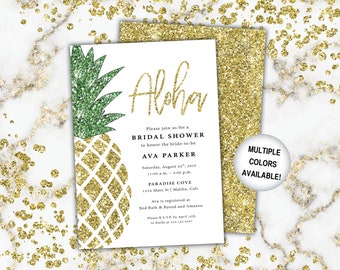 Gold Pineapple Bridal Shower Invitation | Aloha Bridal Shower Invitation Gold Glitter | Beach Bridal Shower Invitation | Gold Glitter Aloha