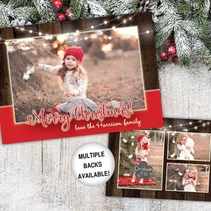 Christmas Card with Photo | Rustic Christmas Card Photo | Christmas Card Rustic Wood String Lights | Christmas Card Template
