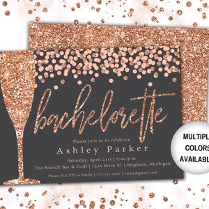 Rose Gold Champagne Bachelorette Party Invitation Bachelorette Invitation Template Rose Gold Confetti Bachelorette Party Template image 9