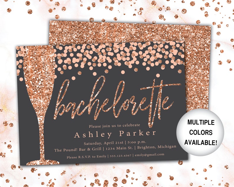 Rose Gold Champagne Bachelorette Party Invitation Bachelorette Invitation Template Rose Gold Confetti Bachelorette Party Template image 9