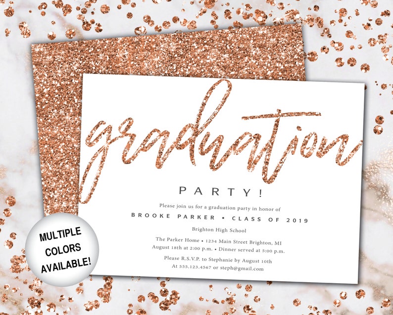 Rose Gold and Black Graduation Party Invitation Rose Gold Grad Party Invitation Printable Graduation Party Invitation Rose Gold Glitter image 5