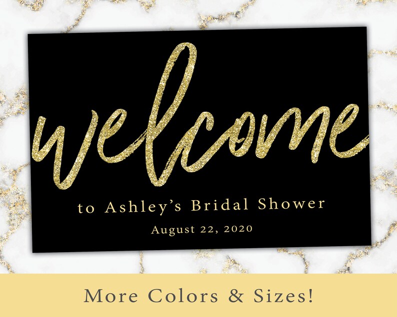 Black and Gold Welcome Sign for Shower Welcome Sign Template Gold Glitter Gold Welcome Sign Mounted Poster Welcome Poster image 1