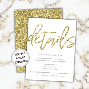 Gold Wedding Details Cards Wedding Details Insert Gold Glitter Wedding Details Piece for Invitations Gold and White Marble Wedding image 8