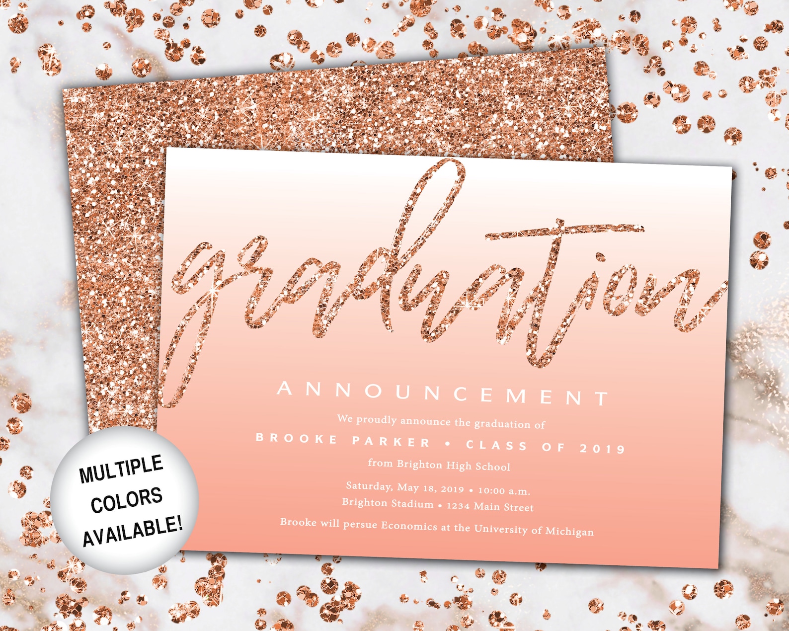 Rose Gold Graduation Announcement Template | Graduation Announcement ...