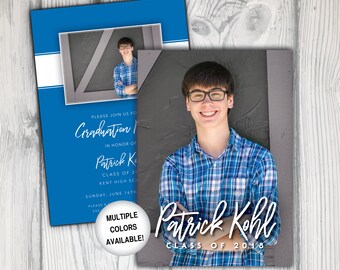Invitación a la fiesta de graduación Chico con foto / Plantilla azul de invitación a la fiesta de graduación / Invitación de graduación con fotos / Invitación de graduación imprimible