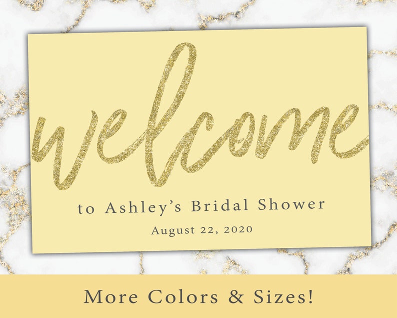 Black and Gold Welcome Sign for Shower Welcome Sign Template Gold Glitter Gold Welcome Sign Mounted Poster Welcome Poster image 10